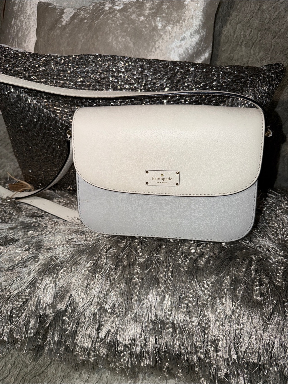 kate spade Two-Tone White & Light Gray Pebbled Leather Crossbody